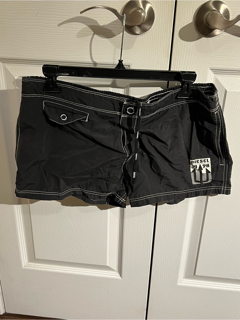 Diesel Black Swim Trunks with White Stitching